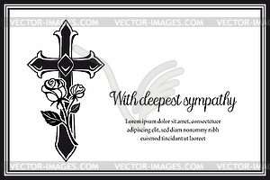 Funeral card with gothic medieval cross and roses - vector clipart / vector image