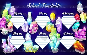 School timetable with gemstones or minerals - vector image