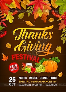 Thanks Giving festival flyer with crop - vector image