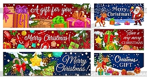 Santa, Christmas reindeer with Xmas gift banners - royalty-free vector image