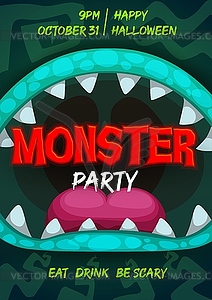 Halloween party flyer with monster mouth - vector clipart