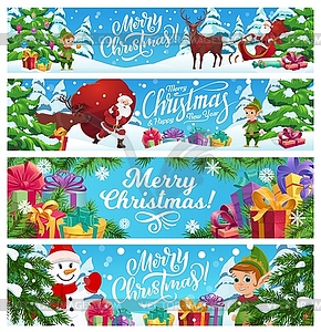 Merry Christmas banners cartoon Santa Claus - vector image