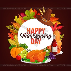 Happy Thanksgiving day dinner round frame - vector image