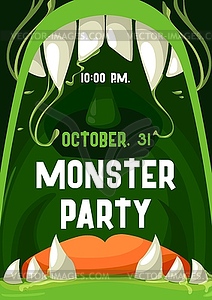 Halloween monster party poster, zombie mouth frame - vector clipart