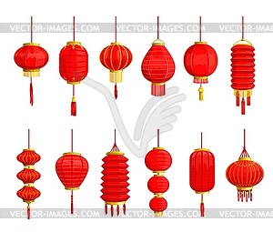 Red paper lantern and lamp icons, Chinese New Year - vector clipart