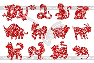 Chinese horoscope or zodiac animal symbols - vector image