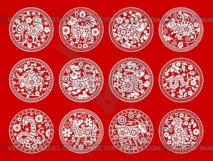 Chinese zodiac animals icons set - vector clip art