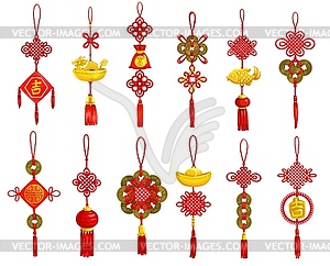 Chinese Lunar New Year red decoration icons - vector clip art