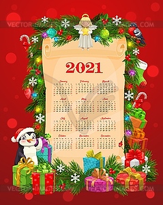 New Year calendar template with Christmas gifts - vector clipart