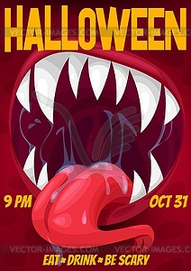 Halloween night party poster of screaming monster - vector image