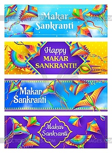 Kites of Makar Sankranti, Indian festival banners - vector clipart