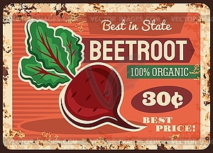 Beetroot rusty metal plate, price tag - vector image