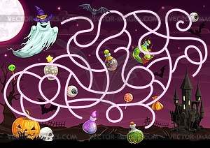 Halloween maze game with labyrinth template - royalty-free vector image