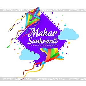 Makar Sankranti Indian festival kites and clouds - vector clip art