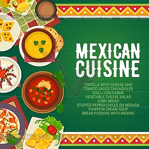 Mexican food menu cuisine, restaurant dishes meals - vector image