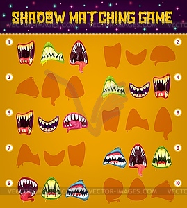 Halloween monster shadow matching game template - vector image