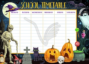 School timetable template with Halloween monsters - vector EPS clipart