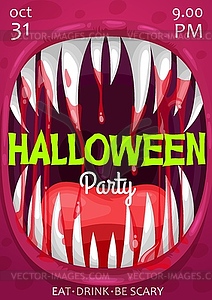 Halloween party poster with vampire monster scream - vector image