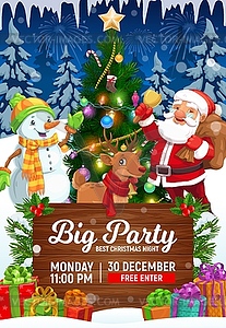 Santa, snowman, deer. Christmas party invitation - vector image