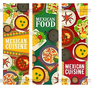 Mexican cuisine food, menu meals dishes, banners - vector clipart