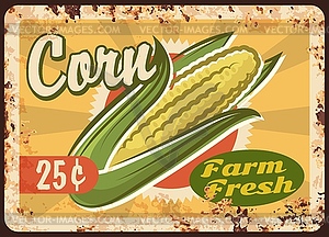 Corn rusty metal plate, fresh farm product - vector clipart