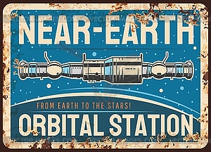 Near earth orbital station rusty plate - vector image