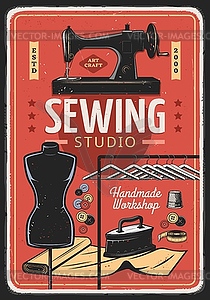 Sewing, tailor and dressmaking handmade workshop - vector clipart