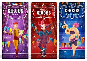 Circus performers, big top artists banners - vector clip art