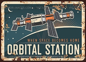 Orbital station satellite rusty metal plate - vector clipart