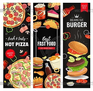 Pizza, burger snacks takeaway food banners - vector EPS clipart