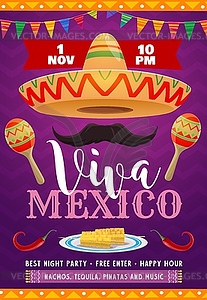 Viva Mexico flyer with mexican symbols - vector image