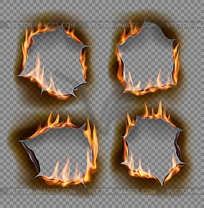 Burning holes burn paper with charred edges - vector clip art