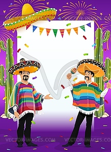 Mexican holiday frame mariachi musicians - vector clipart