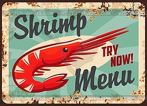 Fresh shrimps restaurant menu retro banner - vector image