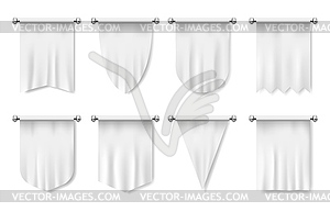 Flags, white textile banners, blank mockup - vector image