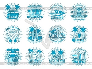 Surfing sport icons, surfer club - vector clip art