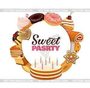 Confectionery sweet pastry cartoon banner - vector image