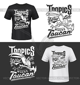 Toucan bird t-shirt print mockup, tropic life - vector image