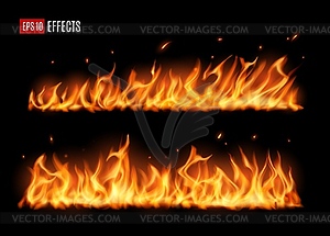Long burning fire tongues, realistic flame - vector image