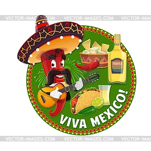 Перец чили Viva Mexico с мексиканским сомбреро - векторная иллюстрация