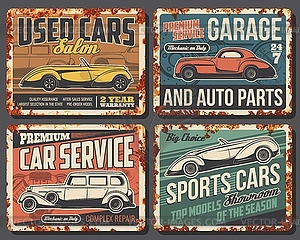 Rare cars and vehicles rusty metal plates - vector image
