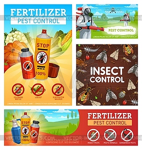 Fertilizer pest control, disinsection posters set - vector clipart