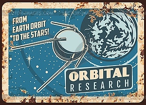 Satellite orbital research rusty plate - vector image