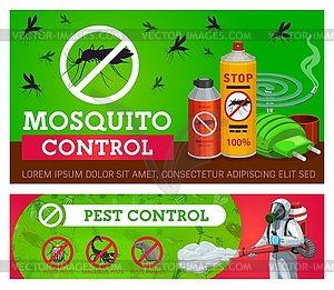 Pest control, mosquito disinsection banners - vector image