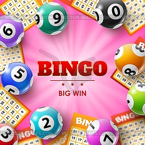 Lottery balls and tickets, 3d bingo poster - vector clipart