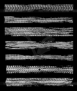 Tire tracks of car wheel, road dirt print pattern - vector image