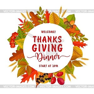 Welcome Thanksgiving day dinner round flyer - vector image