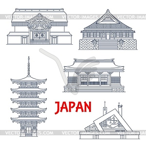 Japan landmarks, temples and pagodas shrines - vector EPS clipart