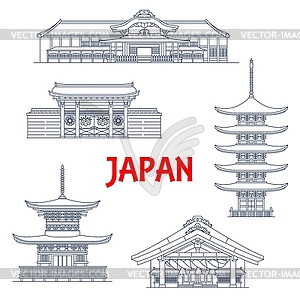 Japan landmark temples, Japanese pagodas in Kyoto - vector image