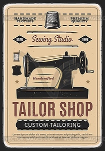 Tailor shop, sewing studio retro poster - vector clipart / vector image